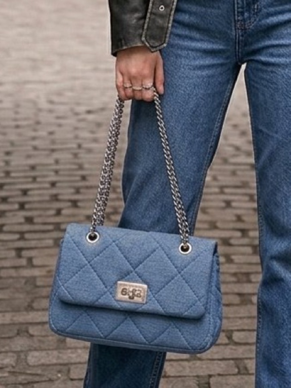 Aldo Quilted Denim faux leather chain Shoulder Bag - Blue